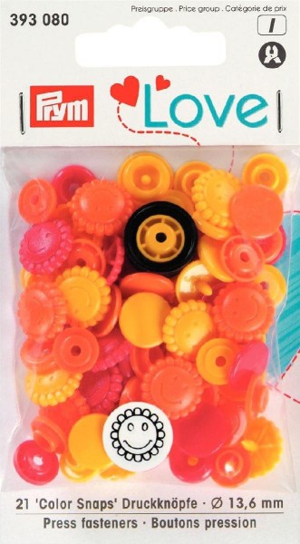 Prym 393080 Nähfrei-Druckknopf Color Snaps Blume 13,6 mm gelb/rot/orange