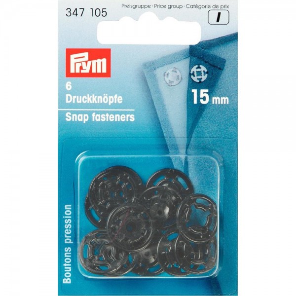 Prym 347105 6 Annäh-Druckknöpfe Kunststoff 15 mm schwarz