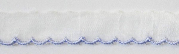 Baumwollspitze 12 mm weiß, mit flieder gestickter Bogenkante