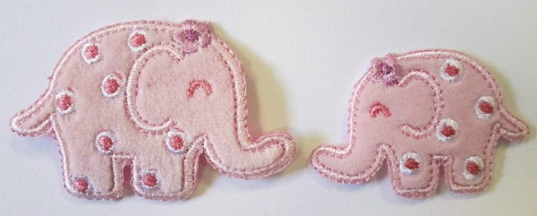 Applikation rosa Elefanten (klein 45 x 30 mm und groß 55 x 35 mm)