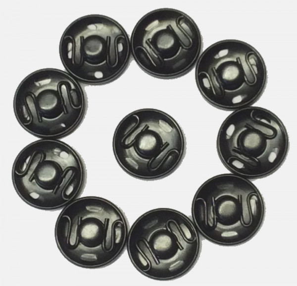 10 Druckknöpfe zum Annähen Metall schwarz 15 mm