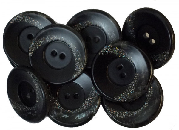 Mantelknopf 34 mm schwarz mit Multicolor Glitzer