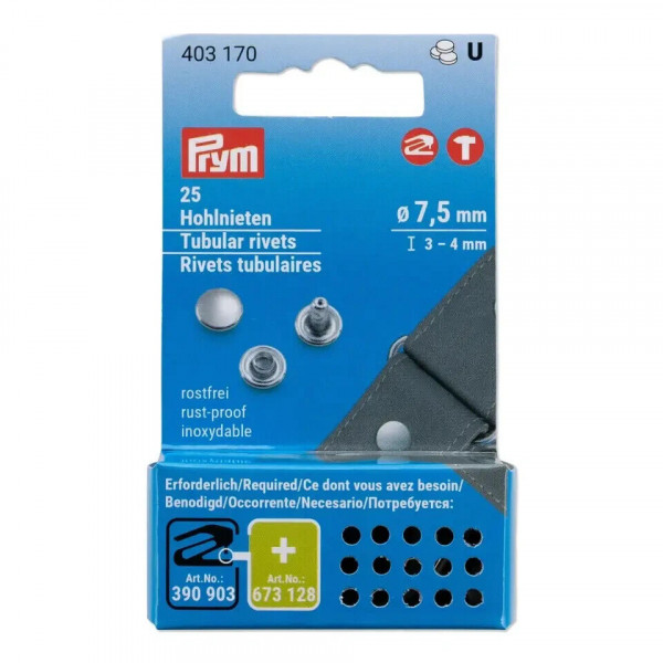 Prym 403170 Hohlnieten silber Ø 7,5 mm, 3-4 mm