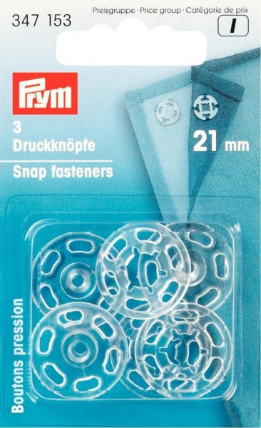 Prym 347153 3 Annäh-Druckknöpfe Kunststoff 21 mm transparent