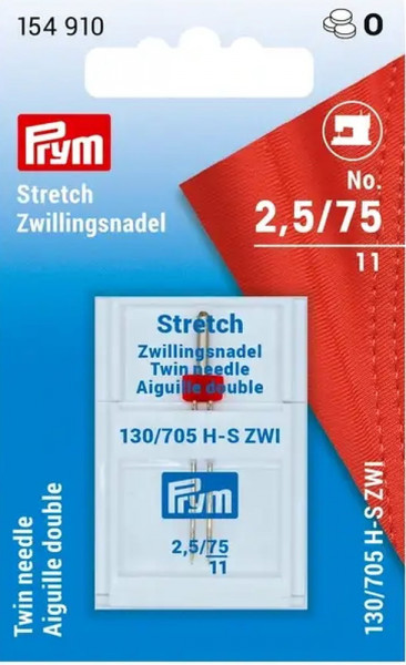 Prym 154910 Doppel-Nähmaschinennadel 130/705 Stretch 75/2,5 mm