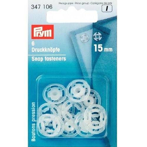 Prym 347106 6 Annäh-Druckknöpfe Kunststoff 15 mm transparent