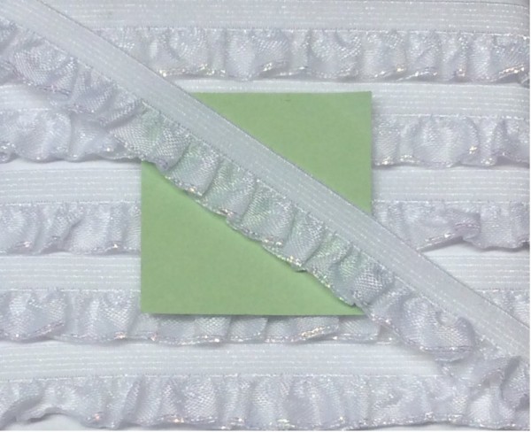 Wäschespitze elastisch 13 mm weiß mit multicolor glitzerndem Rand