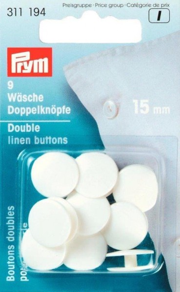 Prym 311194 Wäsche-Doppelknöpfe KST 24'' 15 mm weiß