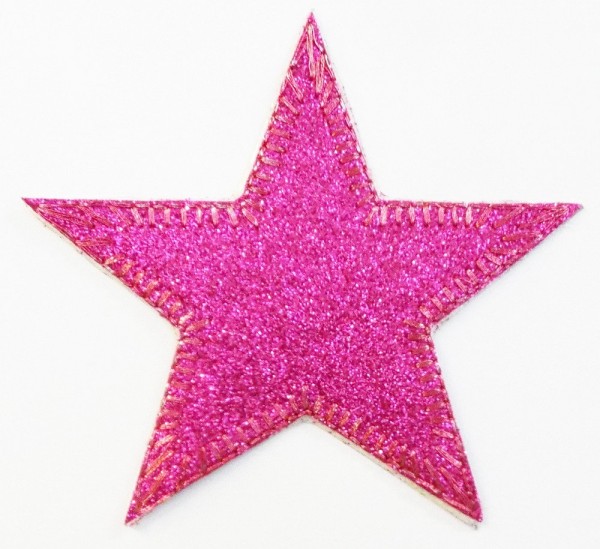 Patches / Bügelflicken Stern Glitzer (pink) 9 cm