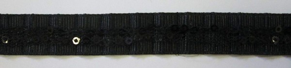 Band schwarz 15 mm in Falten gelegt mit Pailletten