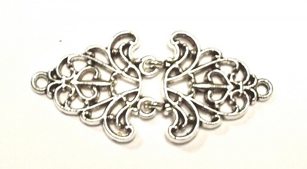 Bekleidungsverschluß alt silber zum einhaken Ornament 55 x 25 mm