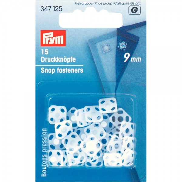 Prym 347125 15 Annäh-Druckknöpfe Kunststoff 9 mm weiß quadratisch