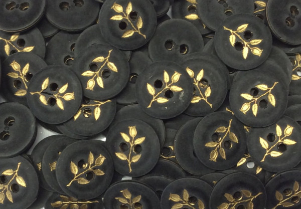 Knopf 15 mm anthrazit mit goldener Rose