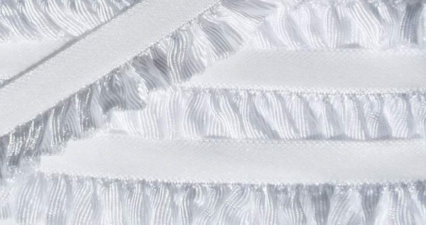 Wäschespitze/Einfassspitze elastisch 17 mm weiß mit Rüschenabschluß